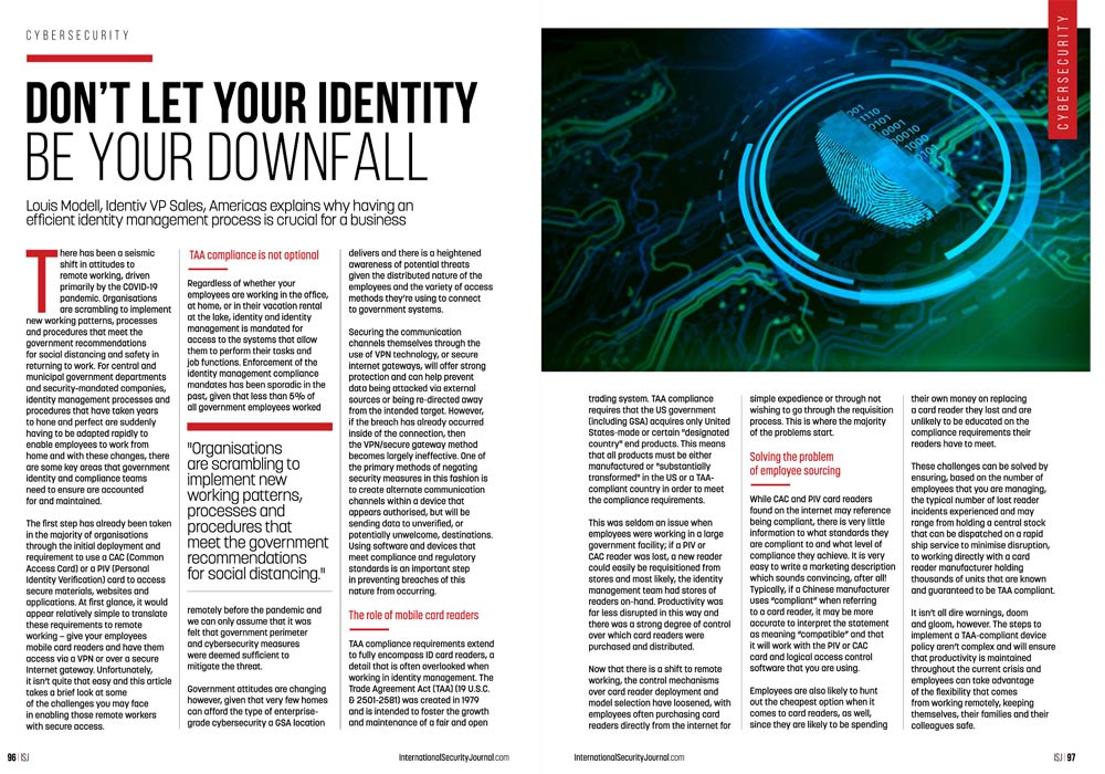Screenshot of article spread — International Security Journal: Don’t Let Your Identity Be Your Downfall