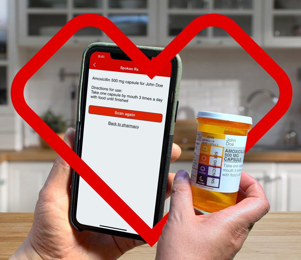 CVS Spoken Rx - pill bottle, cell phone, cvs heart logo